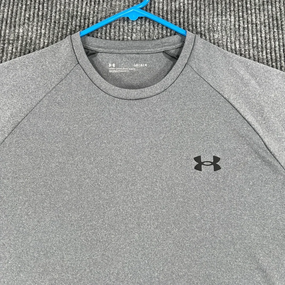 Under Armour Shirt Mens Large Gray Short Sleeve Loose Fit‎ Active Casual Gym Run